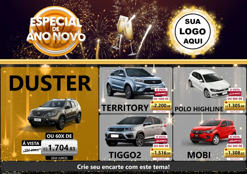 Modelo de Encarte para Encarte A4 Horizontal com o tema Especial de Ano Novo para Concessionaria de Carros