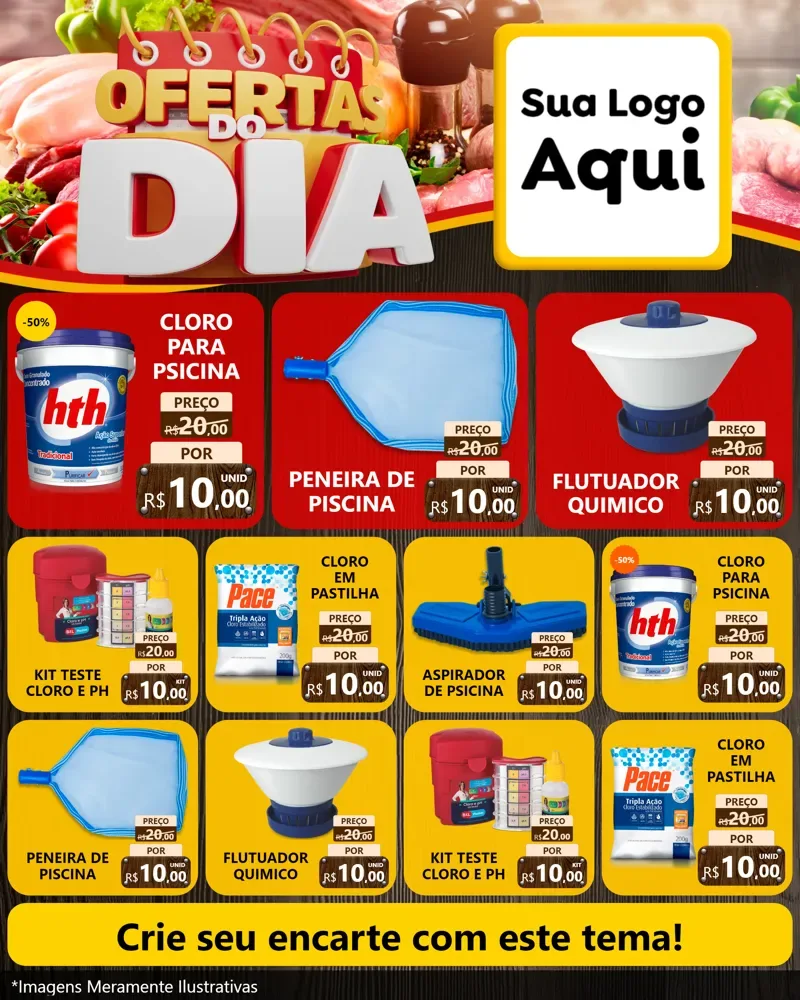 Modelo de Rede Social para Feed Instagram com o tema Ofertas do Dia para Produtos para Piscina