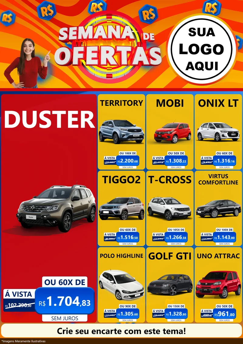Modelo de Encarte para Encarte A4 Vertical com o tema Semana de Ofertas para Concessionaria de Carros