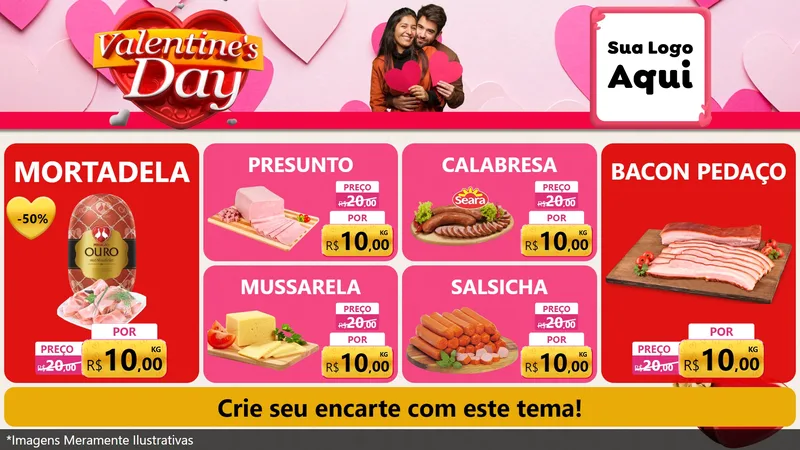 Modelo de TV para TV Horizontal com o tema Valentine's Day para Frios e Laticínios
