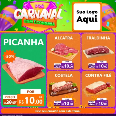 Modelo de Rede Social para Feed Facebook com o tema Pré-Carnaval Com Economia para Açougue