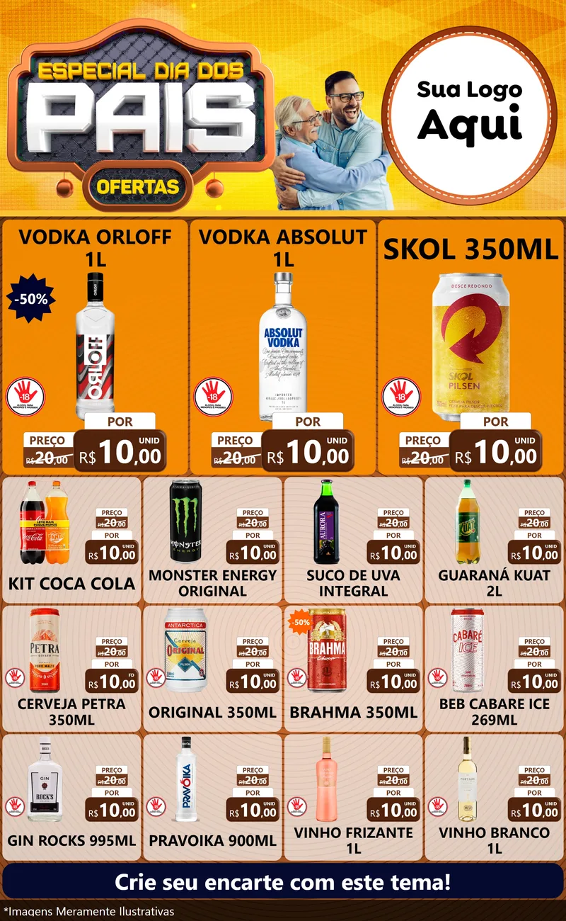 Modelo de Encarte para Encarte Grande com o tema Especial Dia dos Pais para Distribuidora de bebidas