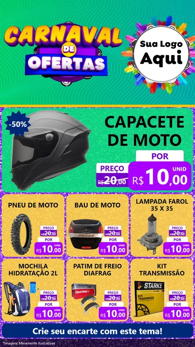 Modelo de Rede Social para Stories com o tema Carnaval de Ofertas para Moto peças