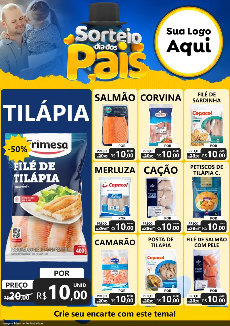 Modelo de Encarte para Encarte A4 Vertical com o tema Sorteio Dia Dos Pais para Peixaria