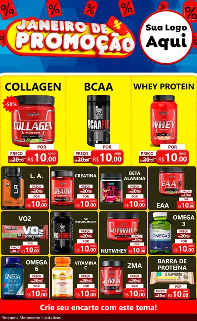 Modelo de Encarte para Encarte Grande com o tema Janeiro de Promoção para Suplementos alimentares