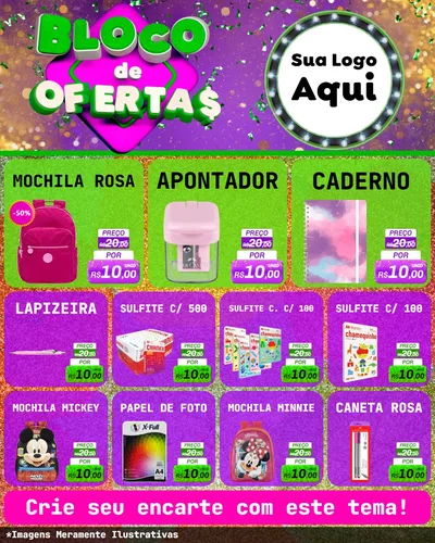 Modelo de Rede Social para Feed Instagram com o tema Bloco de Ofertas para Papelaria