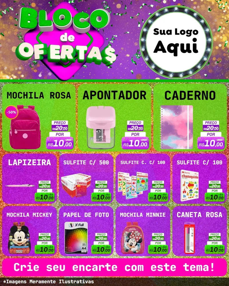 Modelo de Rede Social para Feed Instagram com o tema Bloco de Ofertas para Papelaria
