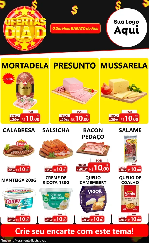 Modelo de Encarte para Encarte Grande com o tema Dia D para Frios e Laticínios