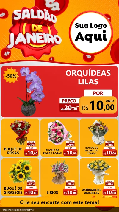 Modelo de Rede Social para Stories com o tema Saldão de Janeiro para Floricultura e jardim