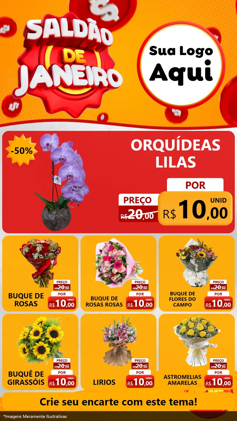 Modelo de Rede Social para Stories com o tema Saldão de Janeiro para Floricultura e jardim