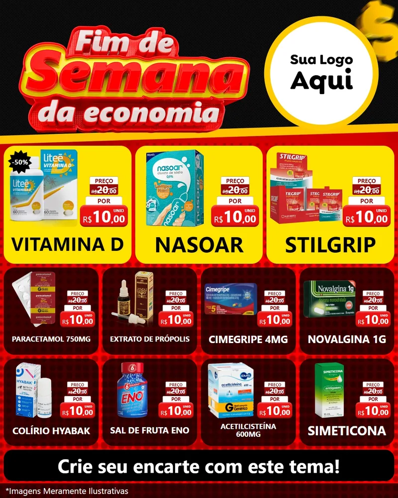 Modelo de Rede Social para Feed Instagram com o tema Fim de Semana da Economia para Farmácia