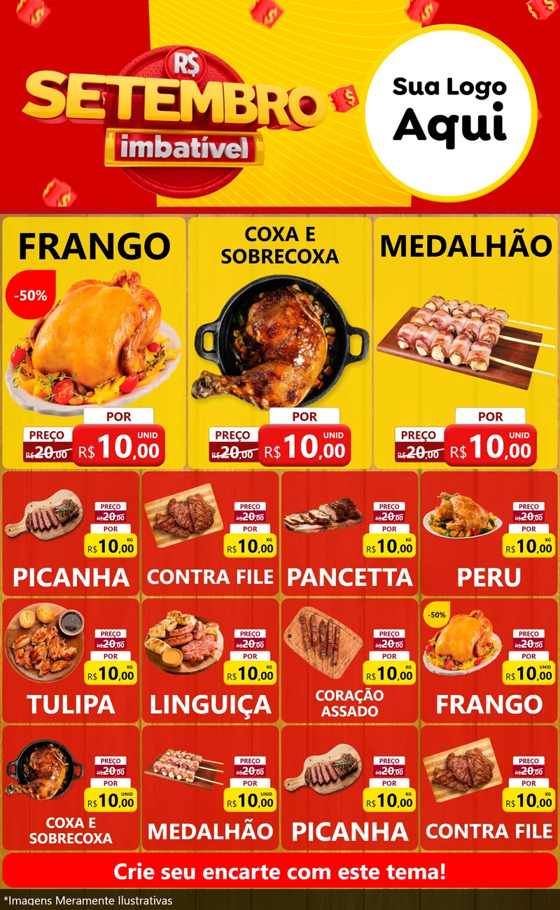 Modelo de Encarte para Encarte Grande com o tema Setembro Imbatível para Assados
