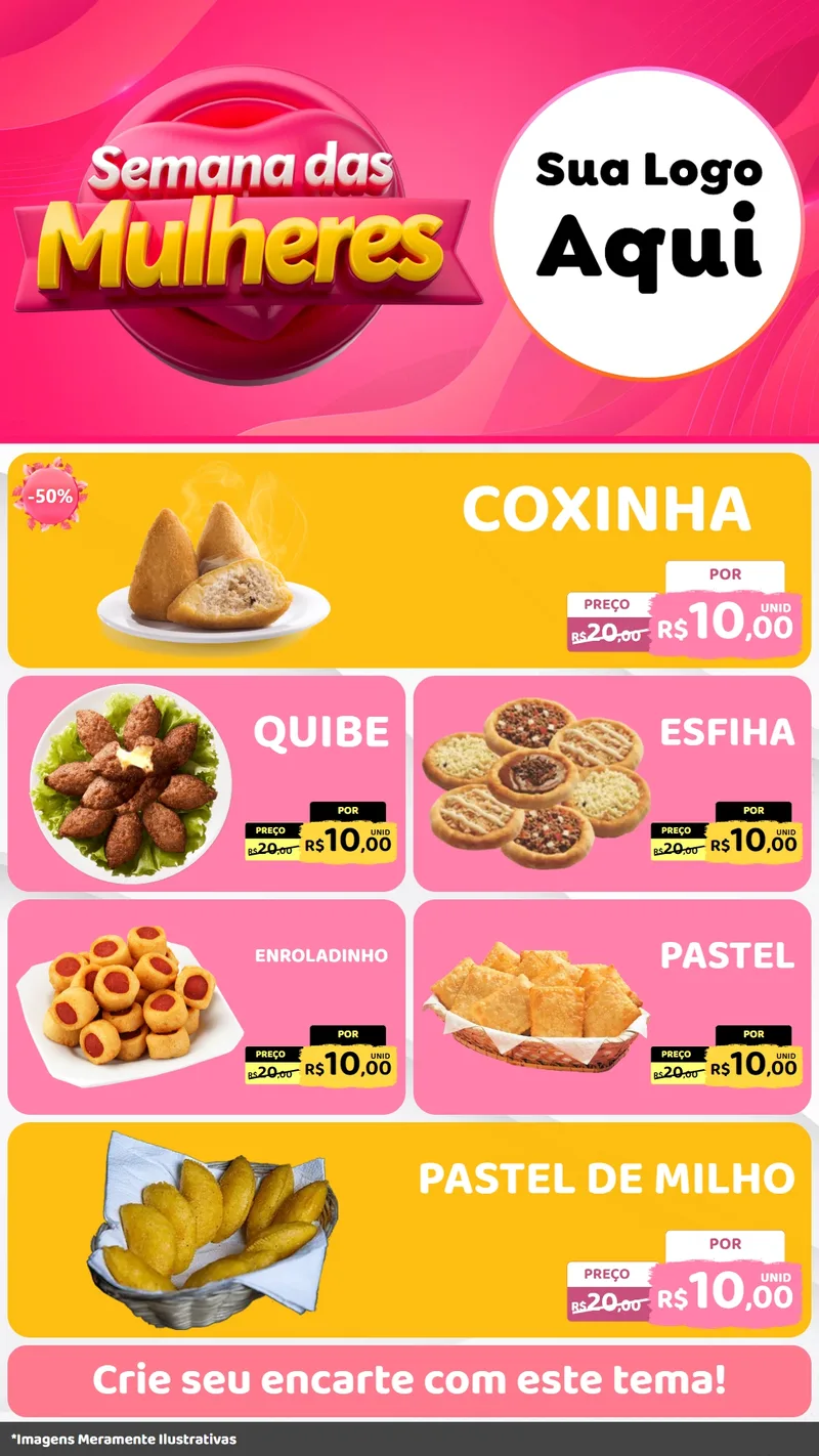 Modelo de TV para TV Vertical com o tema Semana das Mulheres para Salgadaria