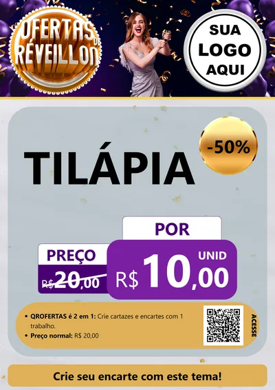 Modelo de Cartaz para Cartaz A4 Vertical com o tema Ofertas de Réveillon para Peixaria