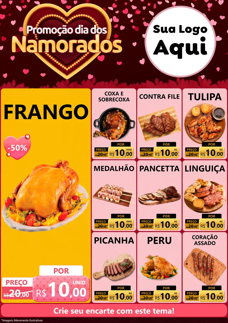 Modelo de Encarte para Encarte A4 Vertical com o tema Promoção Dia Dos Namorados para Assados