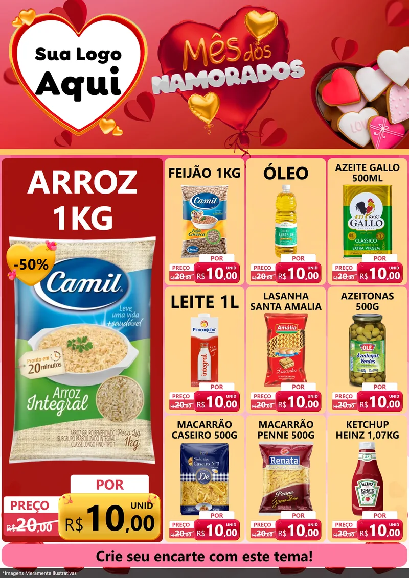 Modelo de Encarte para Encarte A4 Vertical com o tema Mês dos Namorados para Supermercado