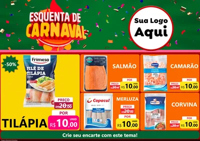 Modelo de Encarte para Encarte A4 Horizontal com o tema Esquenta de Carnaval para Peixaria