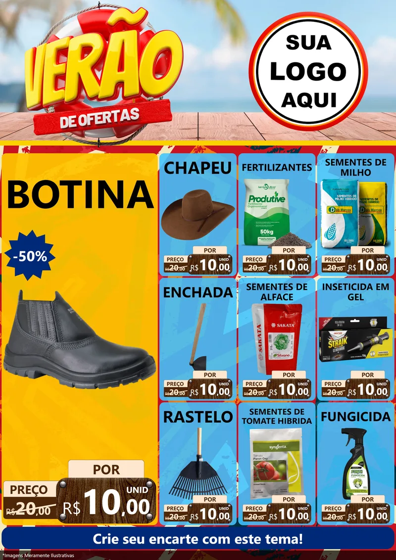 Modelo de Encarte para Encarte A4 Vertical com o tema Verão de Ofertas para Agropecuária