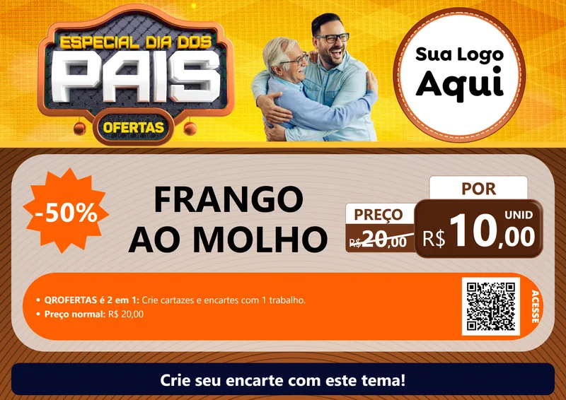 Modelo de Cartaz para Cartaz A4 Horizontal com o tema Especial Dia dos Pais para Restaurante