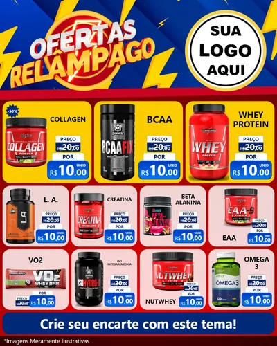 Modelo de Rede Social para Feed Instagram com o tema Ofertas Relâmpago para Suplementos alimentares