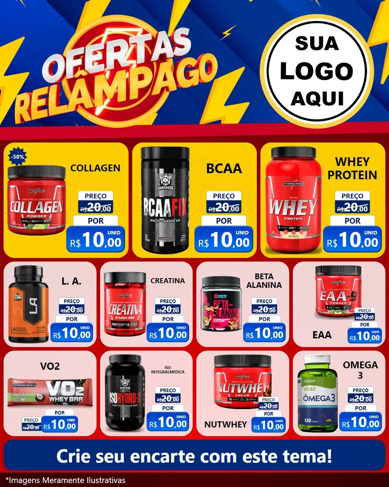 Modelo de Rede Social para Feed Instagram com o tema Ofertas Relâmpago para Suplementos alimentares