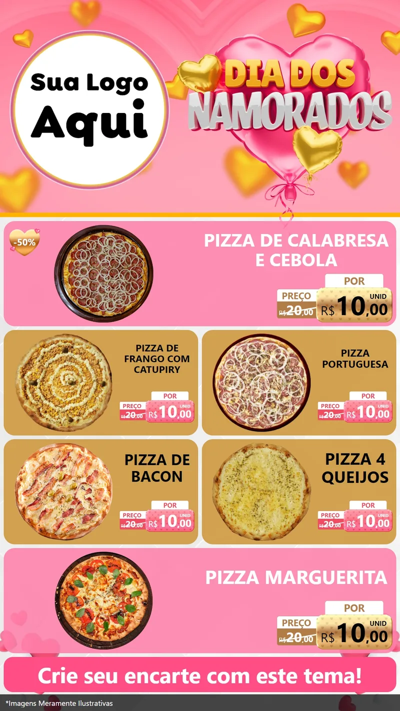 Modelo de TV para TV Vertical com o tema Dia dos Namorados para Pizzaria