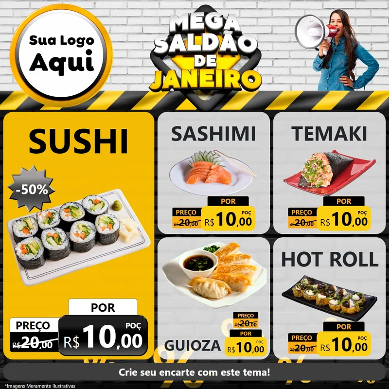 Modelo de Rede Social para Feed Facebook com o tema Mega Saldão de Janeiro para Comida japonesa