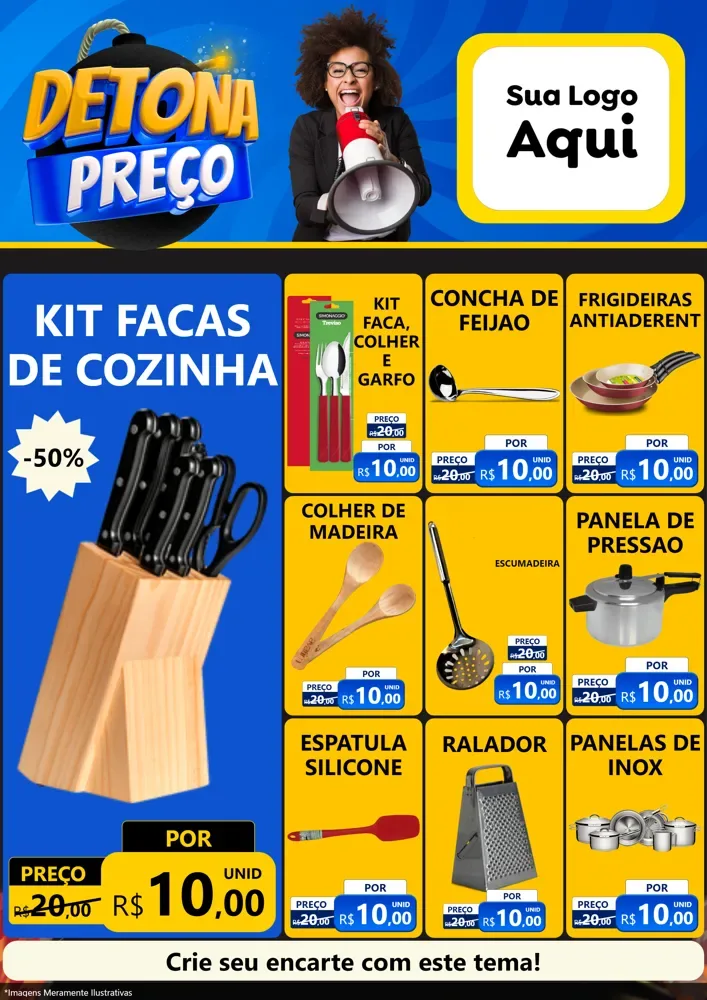 Modelo de Encarte para Encarte A4 Vertical com o tema Detona Preços para Utilidades Domésticas