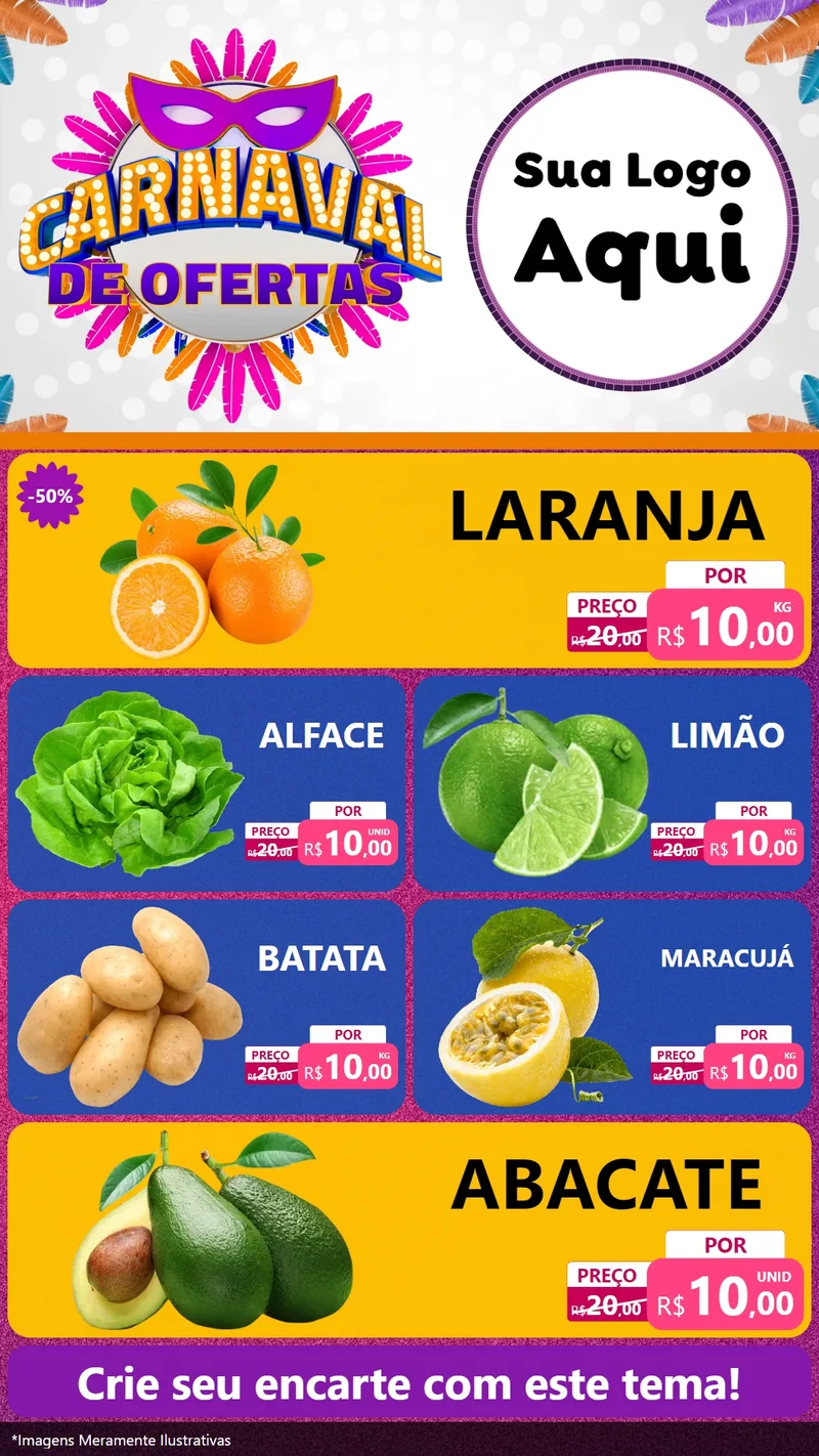 Modelo de TV para TV Vertical com o tema Carnaval de Ofertas para Hortifrúti