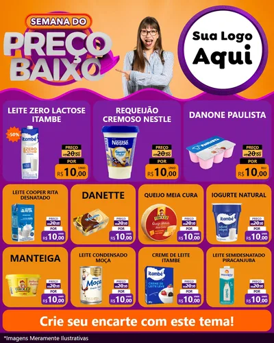 Modelo de Rede Social para Feed Instagram com o tema Semana do Preço Baixo para Frios e Laticínios