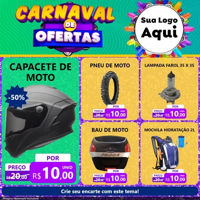 Modelo de Rede Social para Feed Facebook com o tema Carnaval de Ofertas para Moto peças