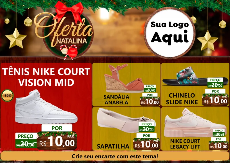 Modelo de Encarte para Encarte A4 Horizontal com o tema Ofertas Natalina para Calçados