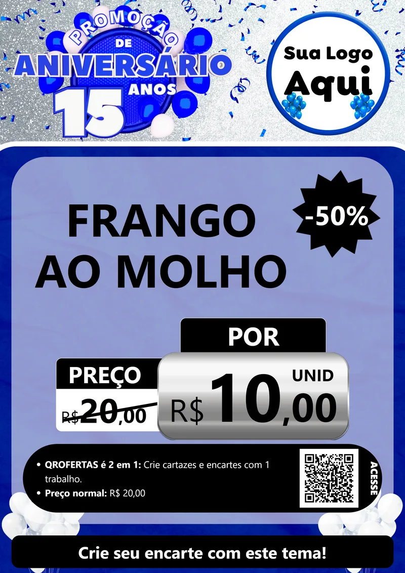Modelo de Cartaz para Cartaz A4 Vertical com o tema Promoção de Aniversário - 15 Anos para Restaurante