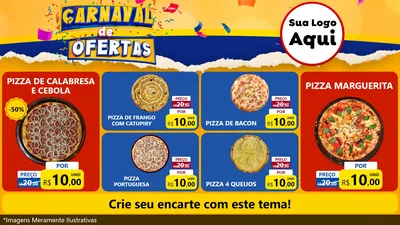 Modelo de TV para TV Horizontal com o tema Carnaval de Ofertas para Pizzaria