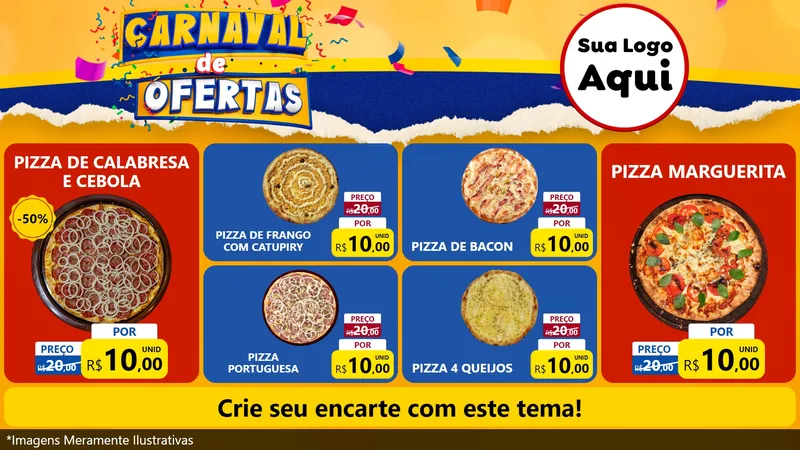 Modelo de TV para TV Horizontal com o tema Carnaval de Ofertas para Pizzaria