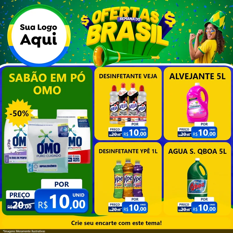 Modelo de Rede Social para Feed Facebook com o tema Ofertas Semana do Brasil para Produtos de Limpeza