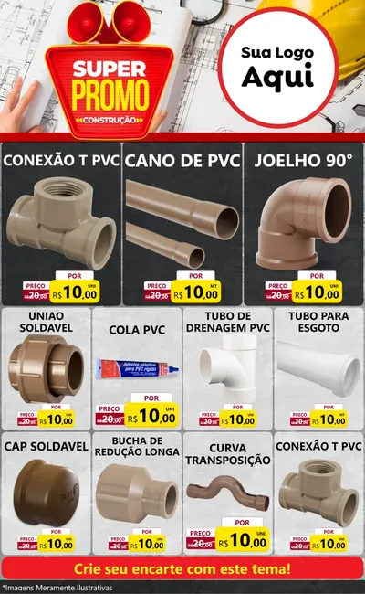 Modelo de Encarte para Encarte Grande com o tema Super Promoção Construção para Tubos e conexões