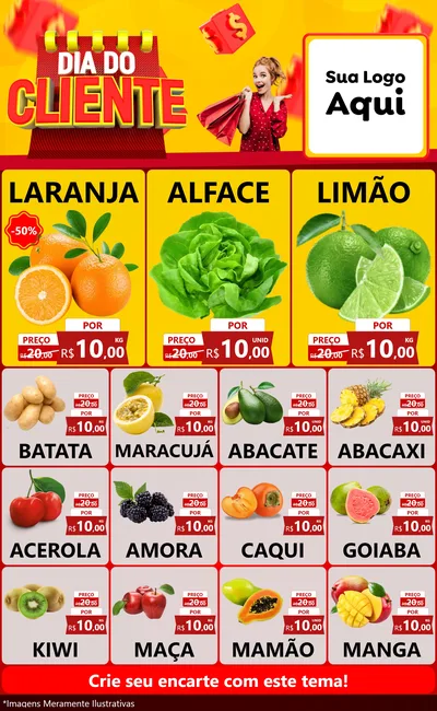 Modelo de Encarte para Encarte Grande com o tema Dia do Cliente para Hortifrúti
