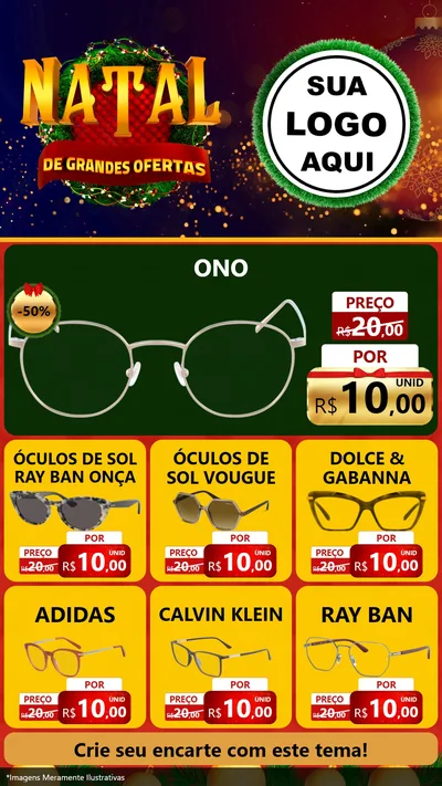 Modelo de Rede Social para Stories com o tema Natal de Grandes Ofertas para Óticas