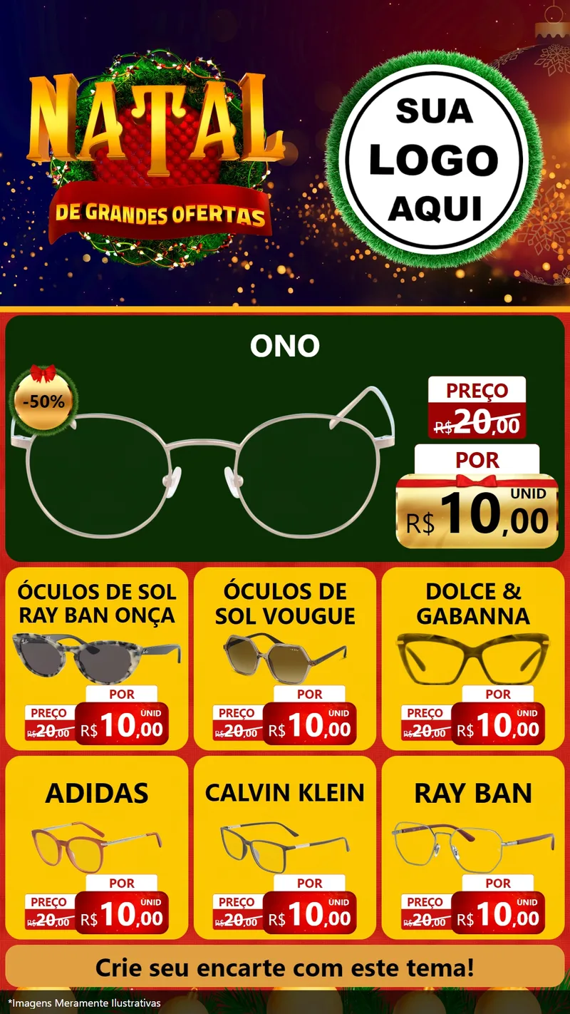 Modelo de Rede Social para Stories com o tema Natal de Grandes Ofertas para Óticas