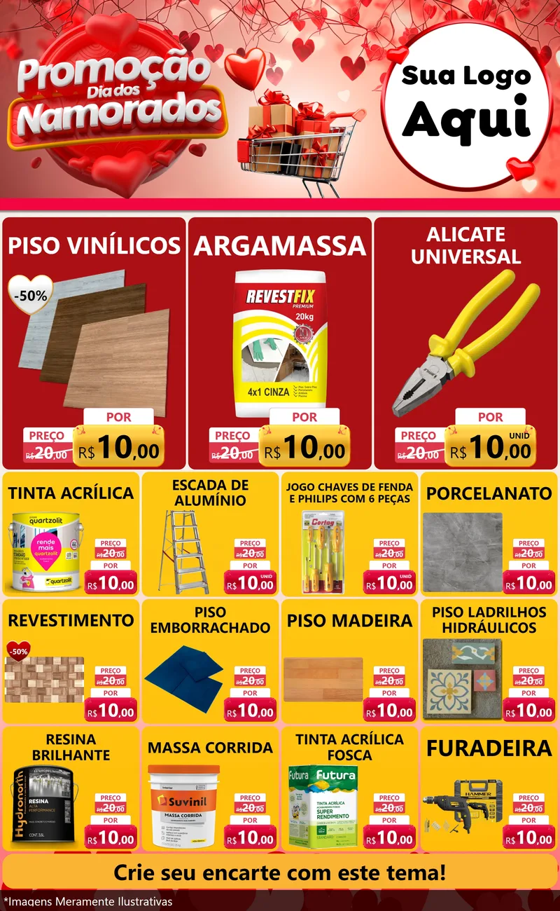 Modelo de Encarte para Encarte Grande com o tema Promoção Dia dos Namorados para Material para Construção
