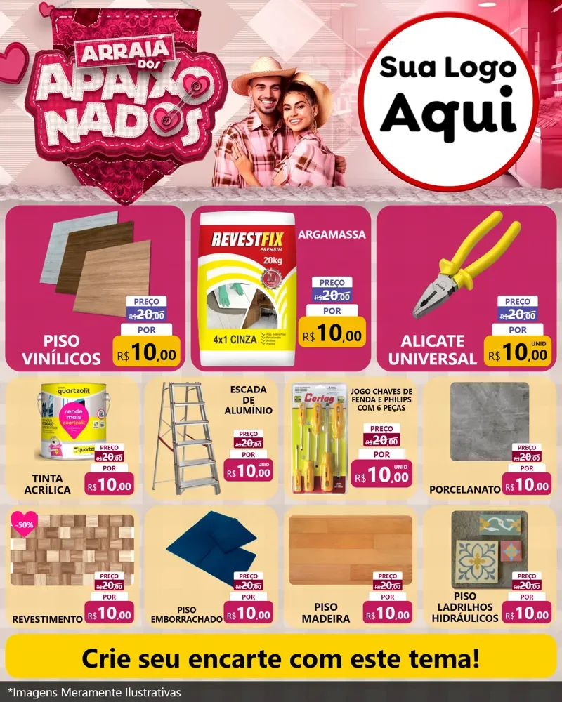 Modelo de Rede Social para Feed Instagram com o tema Arraiá dos Apaixonados - Junina para Material para Construção