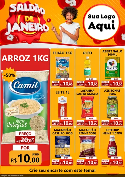 Modelo de Encarte para Encarte A4 Vertical com o tema Saldão de Janeiro para Supermercado
