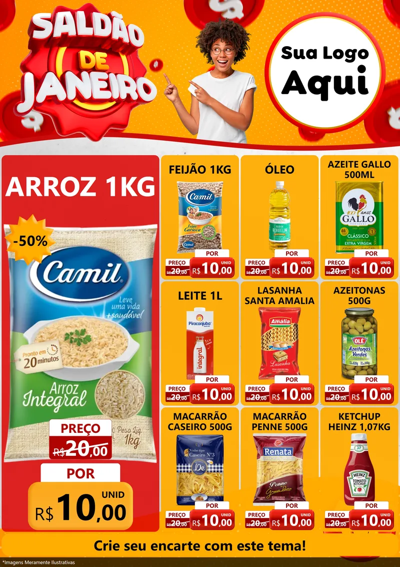 Modelo de Encarte para Encarte A4 Vertical com o tema Saldão de Janeiro para Supermercado