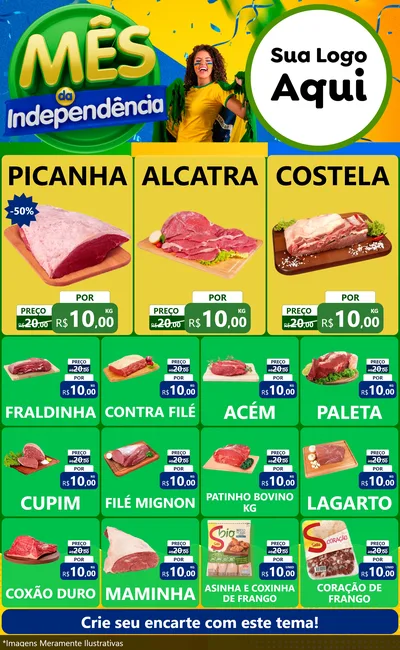 Modelo de Encarte para Encarte Grande com o tema Mês da Independência para Açougue