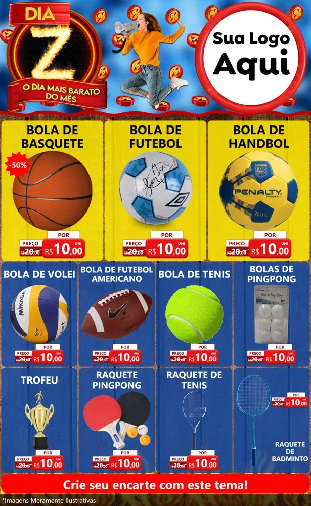 Modelo de Encarte para Encarte Grande com o tema Dia Z - O Dia Mais Barato Do Mês para Artigos Esportivos