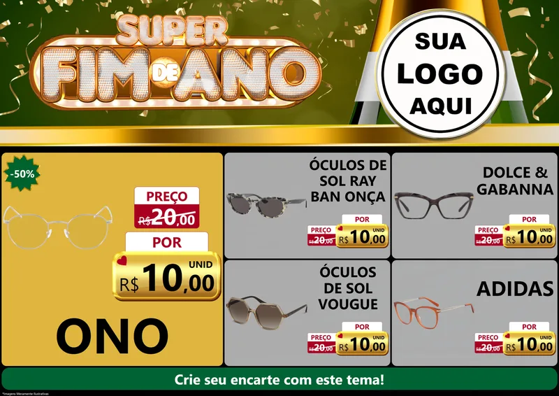 Modelo de Encarte para Encarte A4 Horizontal com o tema Super Fim de Ano para Óticas