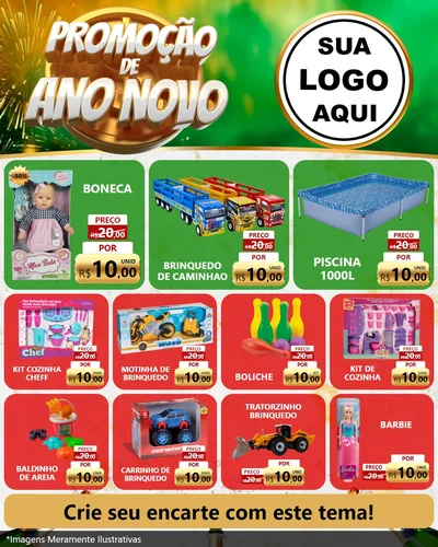 Modelo de Rede Social para Feed Instagram com o tema Promoção de Ano Novo para Brinquedos
