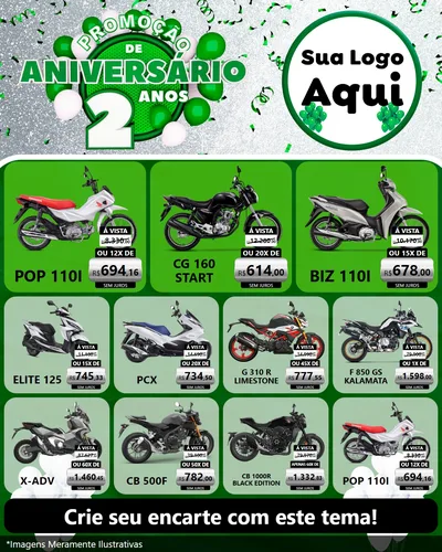 Modelo de Rede Social para Feed Instagram com o tema Promoção de Aniversário - 2 Anos para Concessionaria de Motos