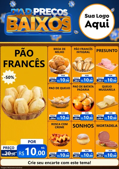 Modelo de Encarte para Encarte A4 Vertical com o tema Dia D Preço Baixo para Padaria